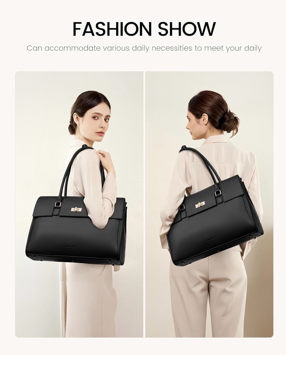LOVEVOOK Classic Black Structured Tote Bag - Elegant Work Laptop Bag